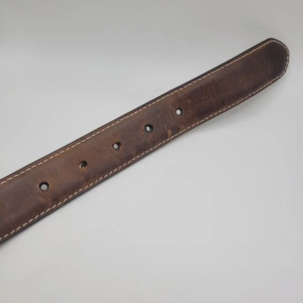 Cavender's Belt Boy 22 Brown Leather Oval Rodeo Buckle Western Cowboy Floral